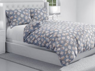 Bavlnené posteľné obliečky Sandra SA-234 Kvety bavlníka na modrosivom - detail 1 - Biante.sk