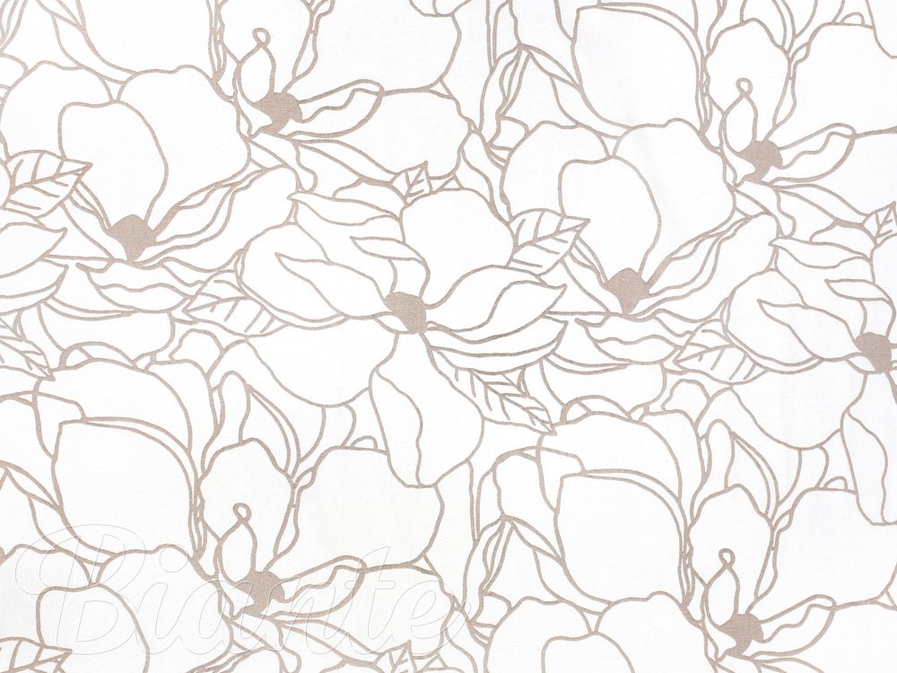 Bavlnená látka/plátno Sandra SA-268 Béžové designové kvety na bielom - šírka 145 cm - detail 6 - Biante.sk