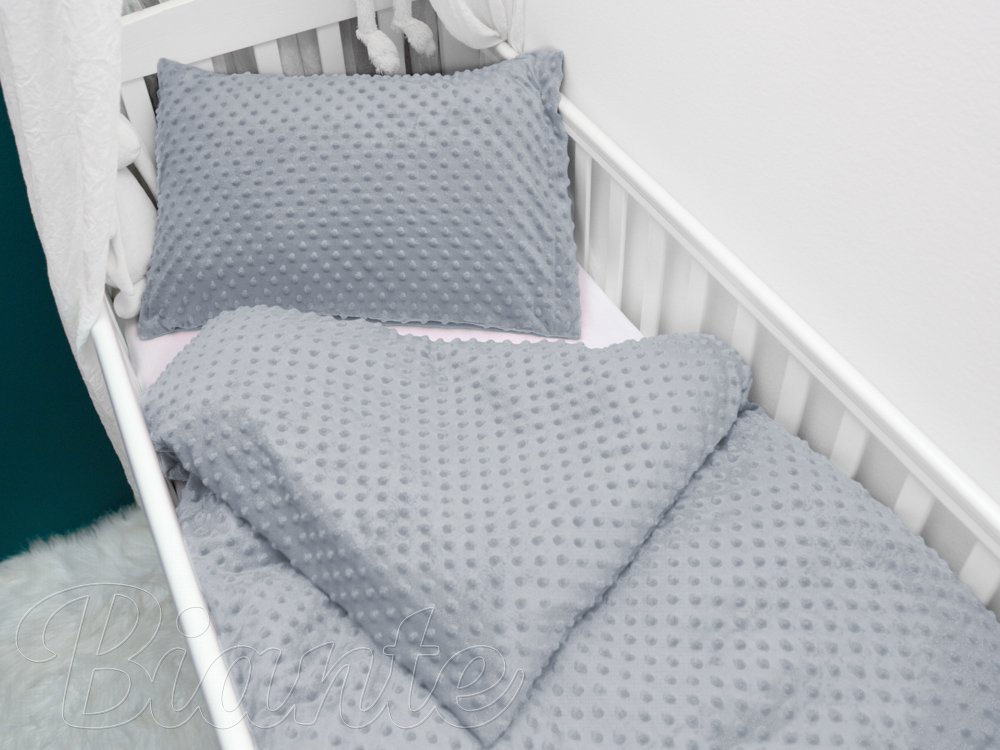 Detské posteľné obliečky do postieľky Minky 3D bodky MKP-050 Striebornosivé - Rozmer posteľných obliečok: Do postieľky 90x130 a 40x60 cm