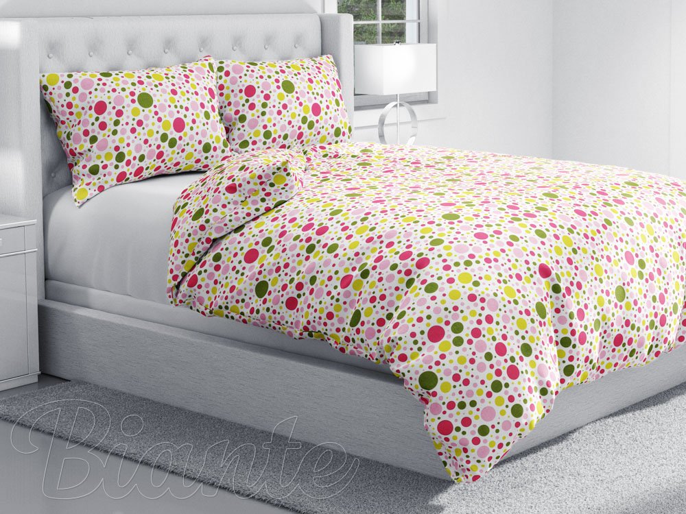 Bavlnené posteľné obliečky Sandra SA-209 Ružové a žlté bodky na bielom - detail 1 - Biante.sk