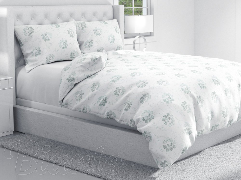 Bavlnené posteľné obliečky Sandra SA-089 Zelené popínavé kvety na bielom - detail 1 - Biante.sk
