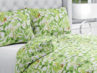 Bavlnené posteľné obliečky Sandra SA-297 Zelené izbové rastliny na bielom - Biante.sk