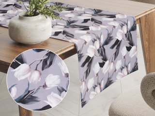 Dekoračný behúň na stôl PML-034 Biele tulipány na sivom - Biante.sk