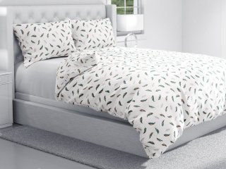 Bavlnené posteľné obliečky Sandra SA-460 Zeleno-ružové pierka na bielom - detail 1 - Biante.sk