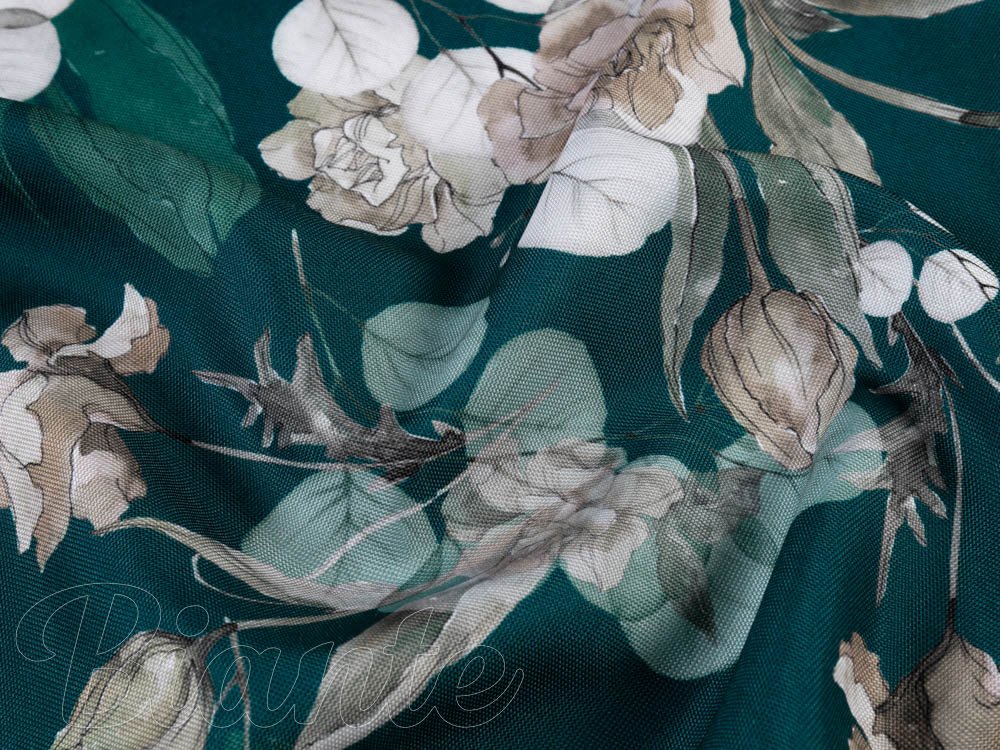 Teflonová látka na ubrusy TF-058 Květy s eukalyptem na tmavě zeleném - šířka 155 cm - detail 5 - Biante.cz