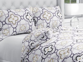 Bavlnené posteľné obliečky Sandra SA-420 Sivý a khaki designový vzor na bielom - Biante.sk