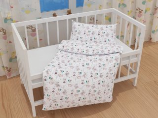 Detské bavlnené posteľné obliečky do postieľky Sandra SA-372 Myšky a konvičky na bielom - detail 1 - Biante.sk