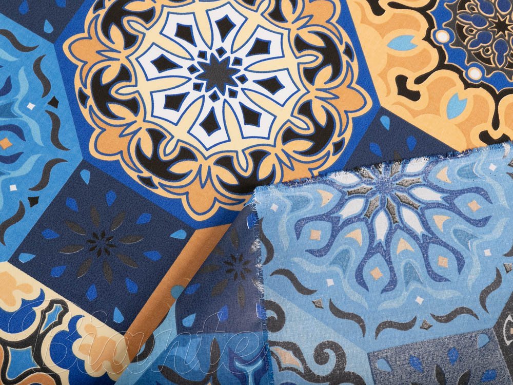 Bavlnená látka/plátno Sandra SA-448 Modro-oranžové marocké dlaždice - šírka 160 cm - detail 4 - Biante.sk