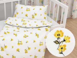 Detské bavlnené posteľné obliečky do postieľky Sandra SA-084 Žlté kvety na bielom - Biante.sk