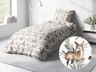 Detské bavlnené posteľné obliečky Sandra SA-455 Srnčekovia zajačikovia a veveričky na bielom - Biante.sk