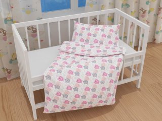 Detské bavlnené posteľné obliečky do postieľky Sandra SA-279 Ružové sloníky - detail 1 - Biante.sk