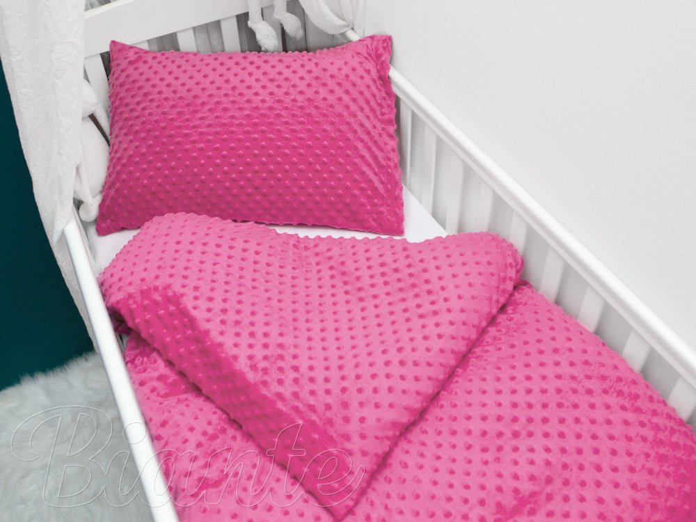 Detské posteľné obliečky do postieľky Minky 3D bodky MKP-020 Ružovo fialové - Rozmer posteľných obliečok: Do postieľky 100x135 a 40x60 cm