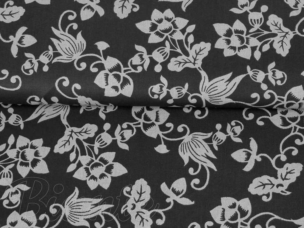 Bavlnená látka/plátno Sandra SA-102 Sivé kvety na čiernom - šírka 140 cm - detail 4 - Biante.sk