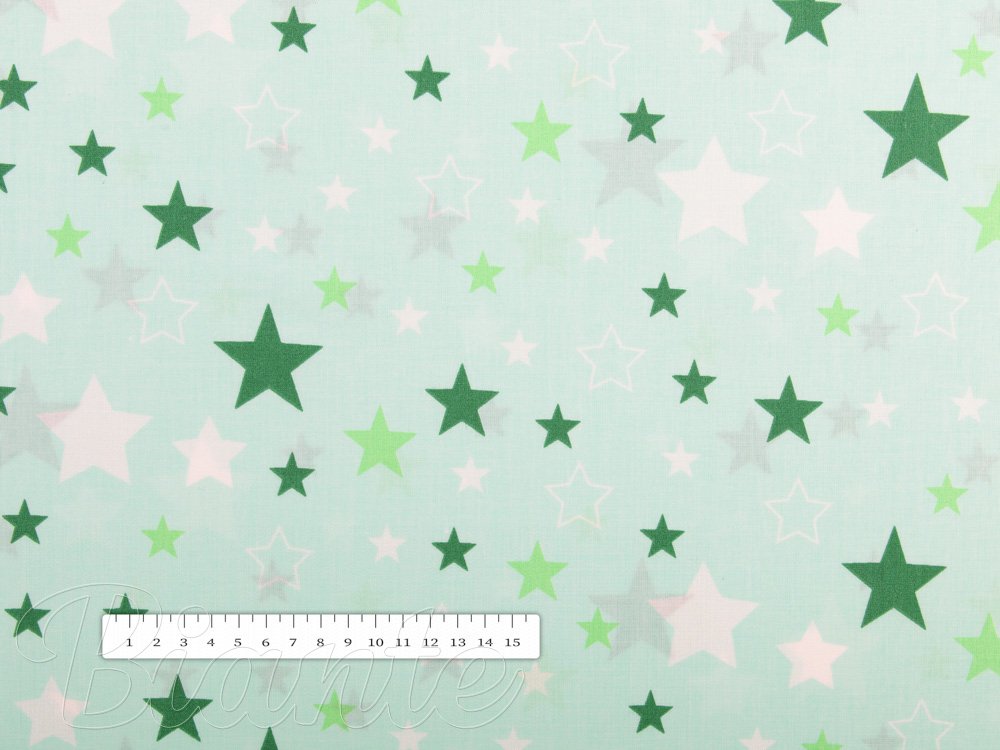 Bavlnená látka/plátno Sandra SA-130 Zelené hviezdičky na mintovom - šírka 160 cm - detail 2 - Biante.sk