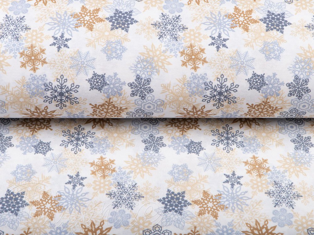 Vánoční dekorační látka PM-041 Modrošedé a béžové vločky - šířka 150 cm - detail 2 - Biante.cz