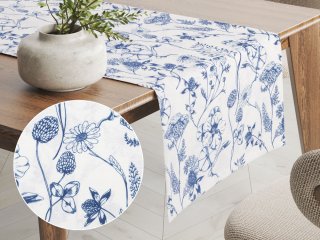 Dekoračný behúň na stôl PML-060 Modré lúčne kvety na bielom - Biante.sk