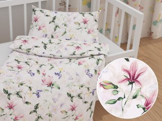 Detské bavlnené posteľné obliečky do postieľky Sandra SA-287 Mix kvetov na bielom - Biante.sk