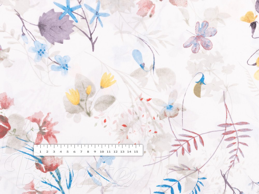 Bavlnená látka/plátno Sandra SA-290 Farebné lučne kvety na bielom - šírka 160 cm - detail 3 - Biante.sk