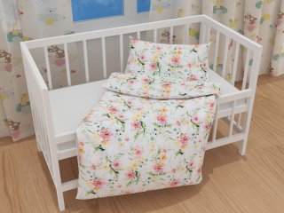 Detské bavlnené posteľné obliečky do postieľky Sandra SA-283 Havajské kvety - detail 1 - Biante.sk