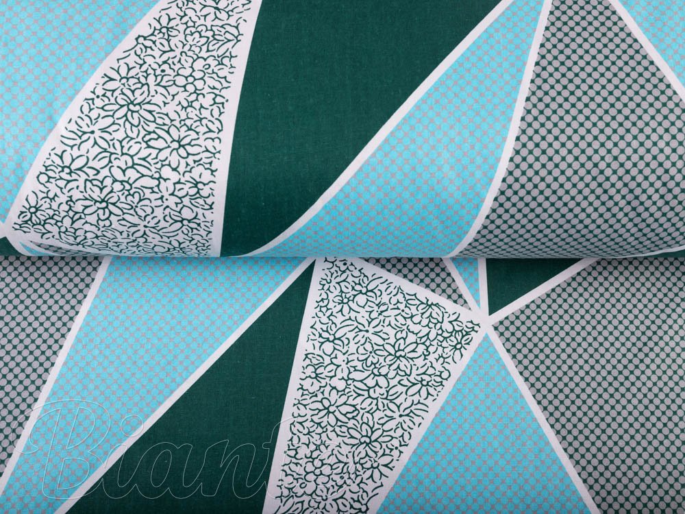 Bavlnená látka/plátno Sandra SA-334 Modro-zelené trojuholníky - šírka 160 cm - detail 2 - Biante.sk