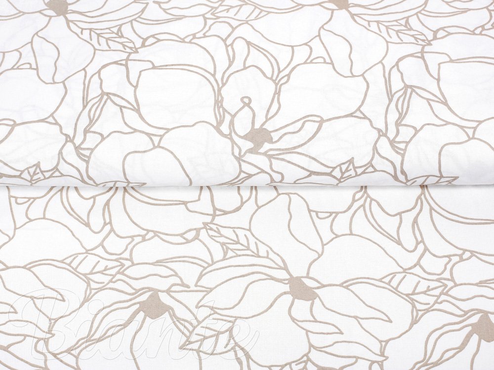 Bavlnená látka/plátno Sandra SA-268 Béžové designové kvety na bielom - šírka 145 cm - detail 4 - Biante.sk