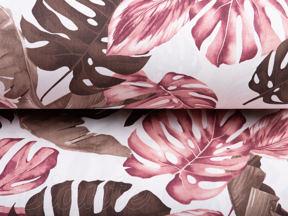 Bavlnená látka/plátno Sandra SA-227 Hnedé a staroružové tropické listy na bielom - šírka 160 cm - detail 3 - Biante.sk