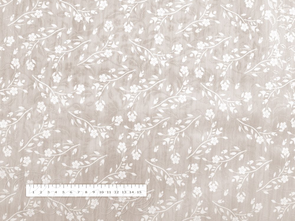 PVC obrus metráž š. 140 cm - PV-014 Biele kvety na svetlo hnedom - detail 2 - Biante.sk