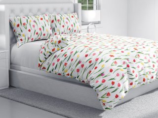 Bavlnené posteľné obliečky Sandra SA-506 Tulipány na bielom - detail 1 - Biante.sk