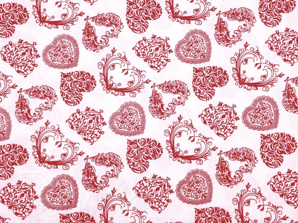 Bavlnená látka/plátno Sandra SA-151 Rubínovo červené srdcia na bielom - šírka 140 cm - detail 2 - Biante.sk