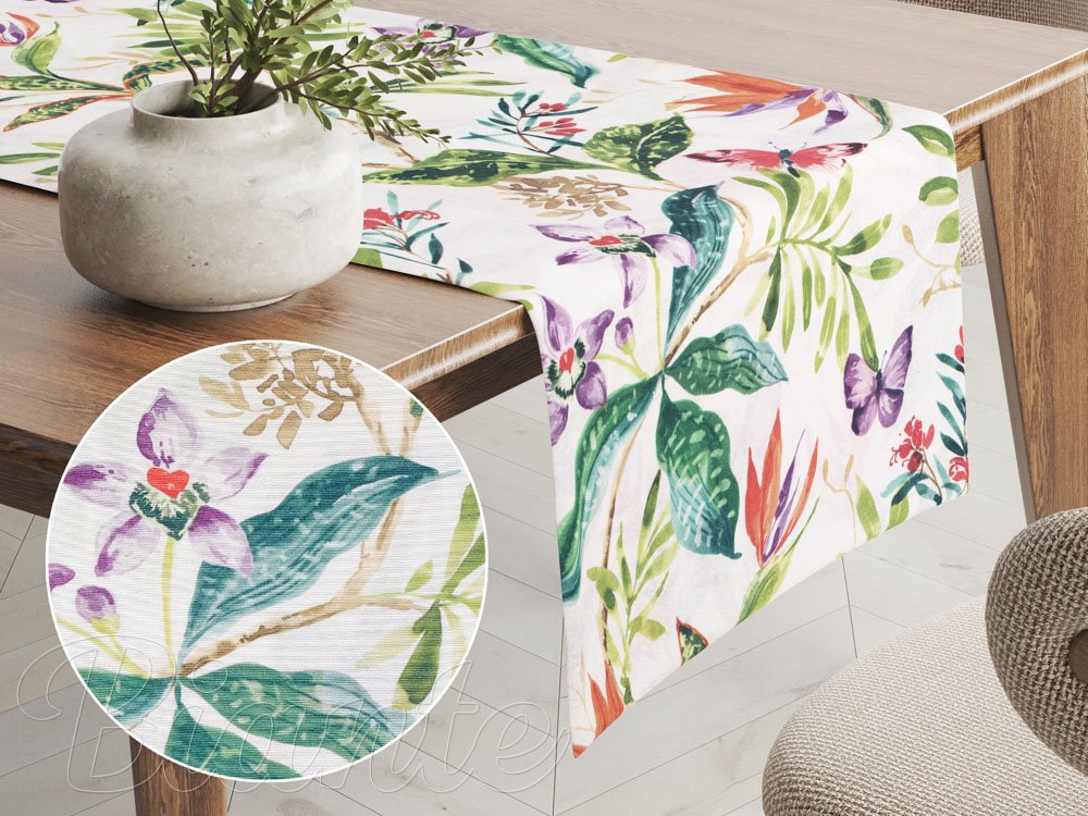 Dekoračný behúň na stôl Leona LN-030 Exotické kvety a motýle - Biante.sk