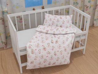 Detské bavlnené posteľné obliečky do postieľky Sandra SA-438 Ružové žirafy na bielom - detail 1 - Biante.sk