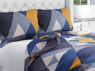 Bavlnené posteľné obliečky Sandra SA-390 Modro-béžovo-oranžové trojuholníky - Biante.sk