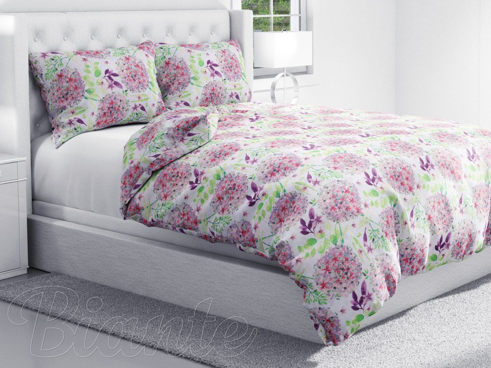 Bavlnené posteľné obliečky Sandra SA-385 Ružové cibuľové kvety na bielom - detail 1 - Biante.sk
