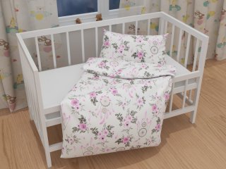 Detské bavlnené posteľné obliečky do postieľky Sandra SA-476 Ružové lapače snov a ruže II. - detail 1 - Biante.sk