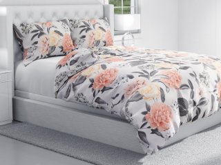 Bavlnené posteľné obliečky Sandra SA-412 Veľké ružovo-sivé kvety na bielom - detail 1 - Biante.sk