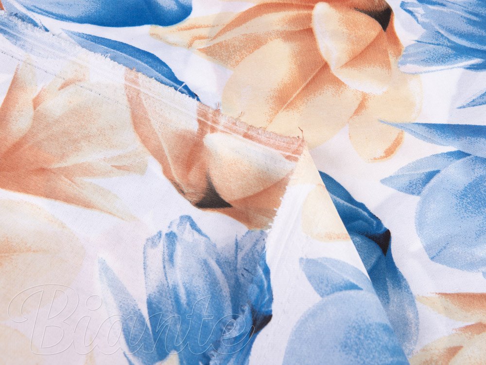 Dekorační látka Sofia SF-003 Modro-béžové květy na bílém - šířka 160 cm - detail 3 - Biante.cz