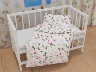 Detské bavlnené posteľné obliečky do postieľky Sandra SA-287 Mix kvetov na bielom - detail 1 - Biante.sk