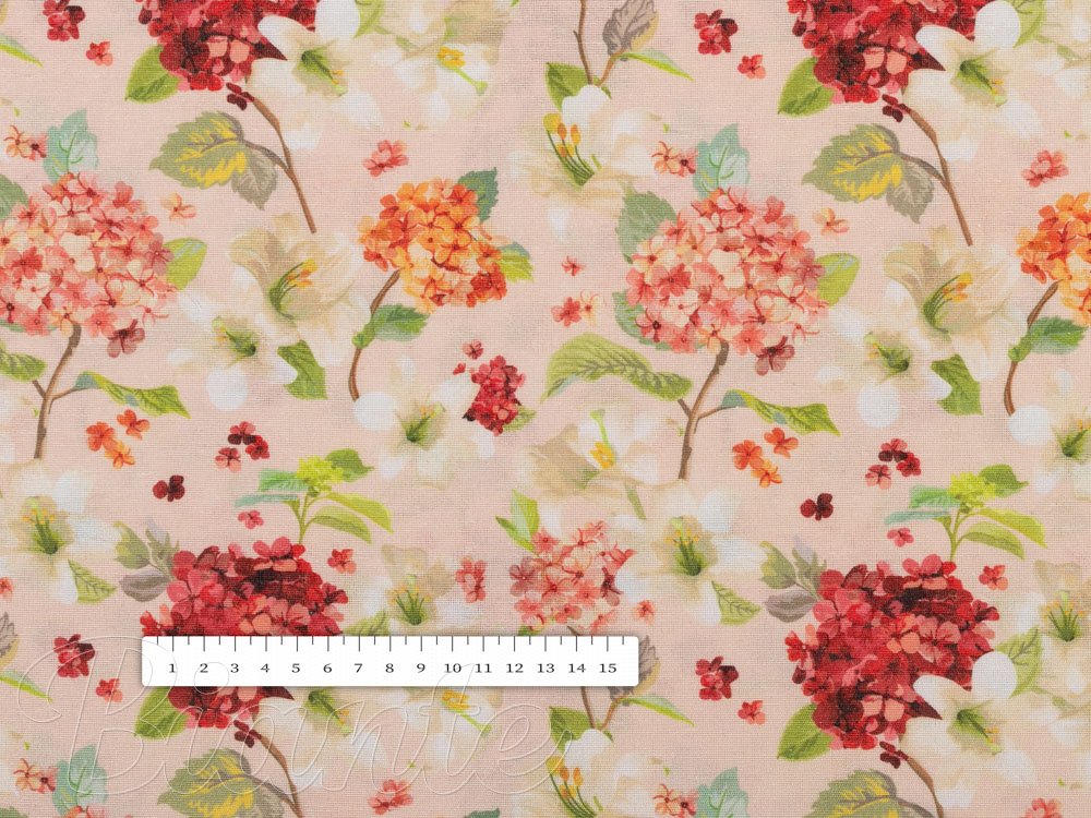 Dekorační látka PML-091 Hortenzie a lilie na růžovém - šířka 150 cm - detail 4 - Biante.cz