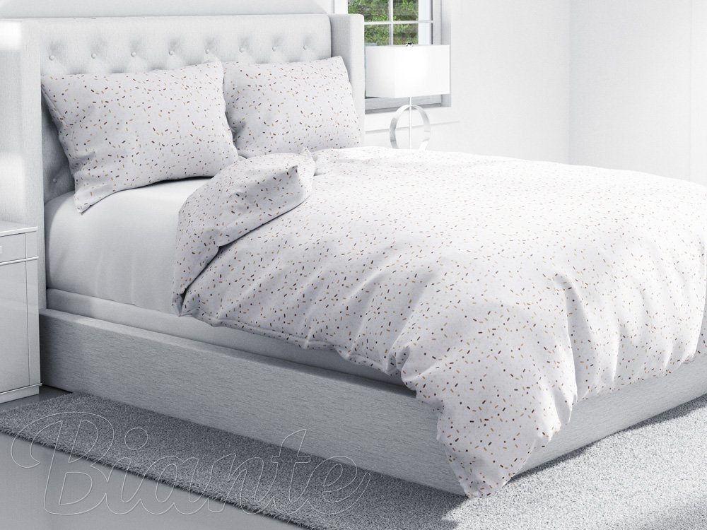 Bavlnené posteľné obliečky Sandra SA-396 Hnedo-béžové konfety na bielom - detail 1 - Biante.sk