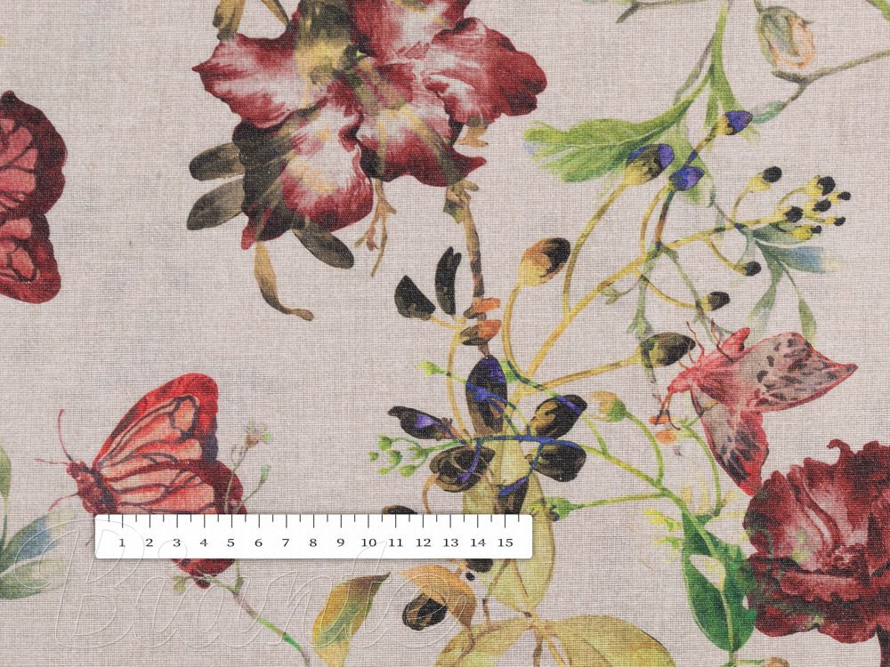 Dekoračná látka PML-083 Kvety a motýle na béžovom - šírka 150 cm - detail 4 - Biante.sk