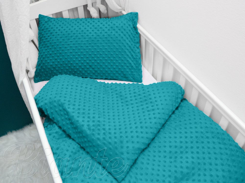 Detské posteľné obliečky do postieľky Minky 3D bodky MKP-027 Petrolejové - Rozmer posteľných obliečok: Do postieľky 90x140 a 40x60 cm