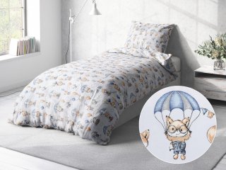 Detské bavlnené posteľné obliečky Sandra SA-469 Zvieratká s padákmi na svetlo modrom - Biante.sk