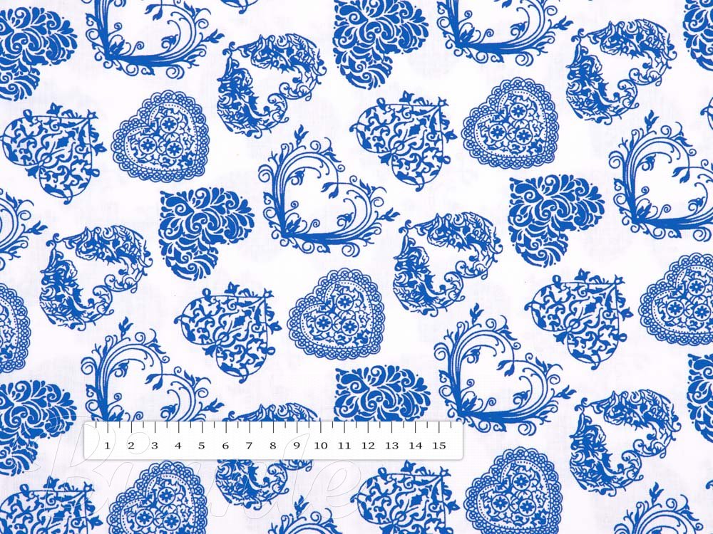 Bavlnená látka/plátno Sandra SA-157 Tmavo modré srdcia na bielom - šírka 140 cm - detail 4 - Biante.sk
