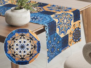 Bavlnený behúň na stôl Sandra SA-448 Modro-oranžové marocké dlaždice - Biante.sk