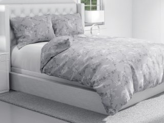 Bavlnené posteľné obliečky Sandra SA-087 Biele lúčne kvety na sivom