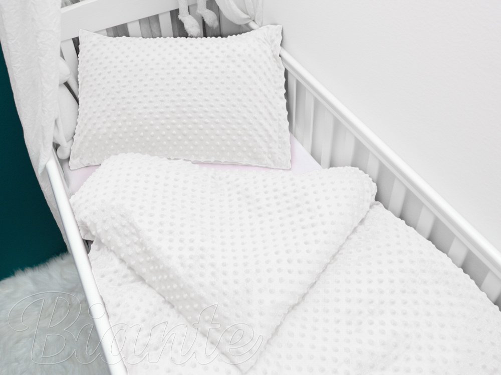 Detské posteľné obliečky do postieľky Minky 3D bodky MKP-016 Krémovo biele - Rozmer posteľných obliečok: Do postieľky 90x140 a 40x60 cm