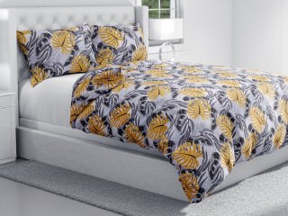 Bavlnené posteľné obliečky Sandra SA-177 Okrové a sivé tropické listy - detail 1 - Biante.sk