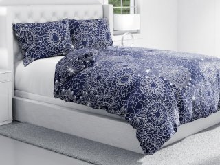 Bavlnené posteľné obliečky Sandra SA-273 Biele mandaly na tmavo modrom - detail 1 - Biante.sk