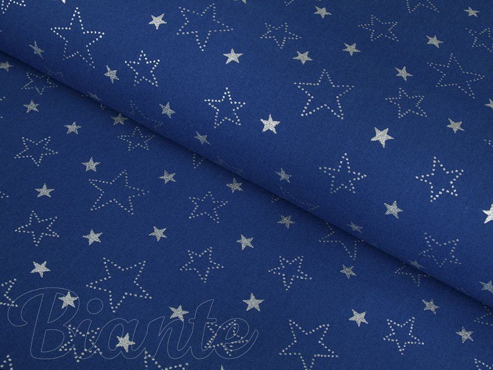 Bavlnená látka/plátno Sandra SA-114 Strieborné hviezdičky na modrom - šírka 150 cm - detail 1 - Biante.sk