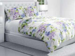 Bavlnené posteľné obliečky Sandra SA-386 Modré ruže a orgovány na krémovom - detail 1 - Biante.sk